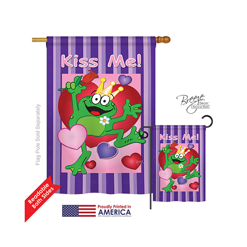 01042 Valentines Kiss Me Frog 2-Sided Vertical Impression House Flag