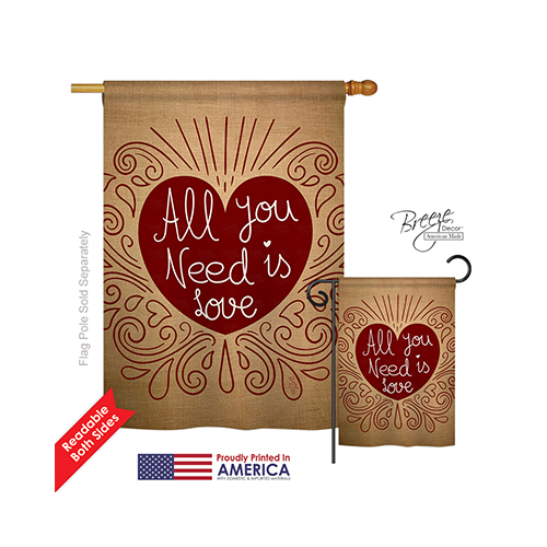 01052 Valentines All You Need Is Love Burlap 2-Sided Vertical Impression House Flag - 28 x 40 in.