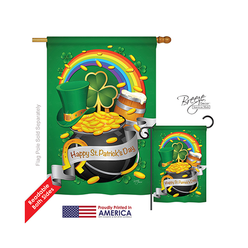 02027 St Pats Happy St. Patricks Day 2-Sided Vertical Impression House Flag - 28 x 40 in.
