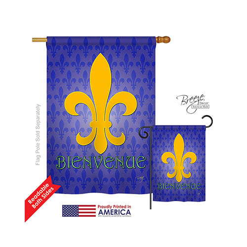 18009 Mardi Gras Bienvenue 2-Sided Vertical Impression House Flag - 28 x 40 in.