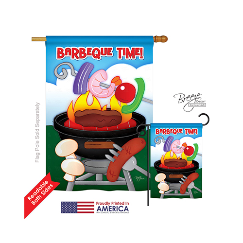 06053 Summer Barbeque Time 2-Sided Vertical Impression House Flag - 28 x 40 in.