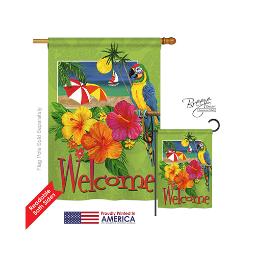 06066 Summer Tropical Welcome 2-Sided Vertical Impression House Flag - 28 x 40 in.