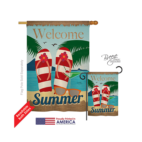 06075 Summer Welcome Summer 2-Sided Vertical Impression House Flag - 28 x 40 in.