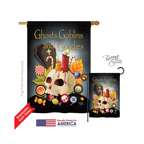 12007 Halloween Ghosts Goblins & Goodies 2-Sided Vertical Impression House Flag 28 x 40 in.