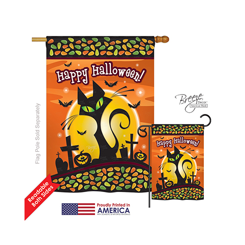 12050 Halloween Halloween Black Cat 2-Sided Vertical Impression House Flag - 28 x 40 in.