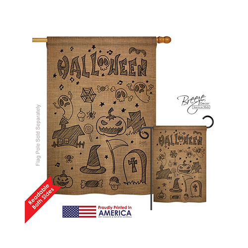 12061 Halloween Halloween Doodles 2-Sided Vertical Impression House Flag 28 x 40 in.