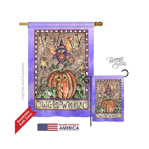 12064 Halloween Happy Owl Lo Ween 2-Sided Vertical Impression House Flag 28 x 40 in.