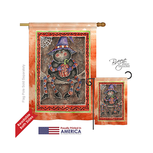 12066 Halloween Spider Holding Pumpkin 2-Sided Vertical Impression House Flag - 28 x 40 in.