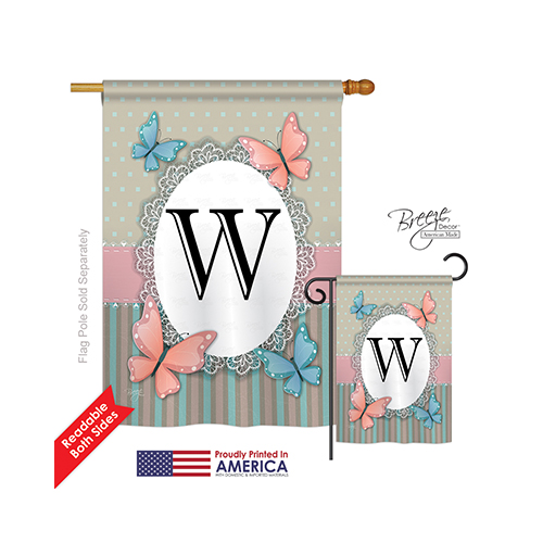 30153 Butterflies W Monogram 2-Sided Vertical Impression House Flag 28 x 40 in.