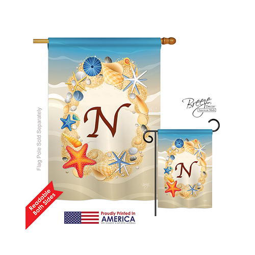 30170 Summer N Monogram 2-Sided Vertical Impression House Flag - 28 x 40 in.