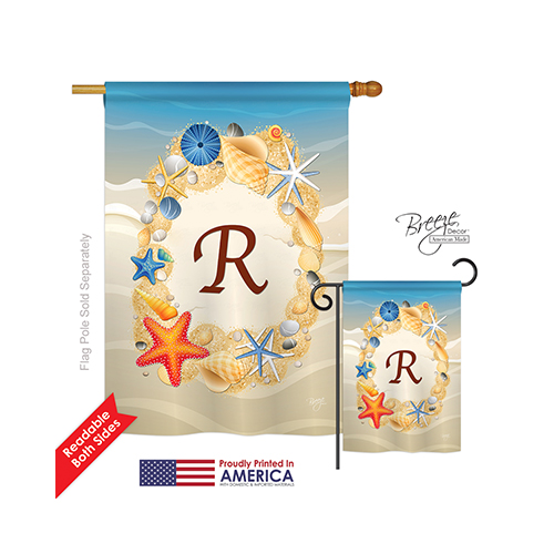 30174 Summer R Monogram 2-Sided Vertical Impression House Flag - 28 x 40 in.