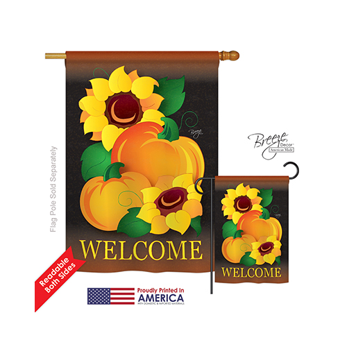 13029 Harvest & Autumn Welcome Pumpkin 2-Sided Vertical Impression House Flag - 28 x 40 in.