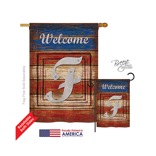 30110 Patriotic F Monogram 2-Sided Vertical Impression House Flag - 28 x 40 in.