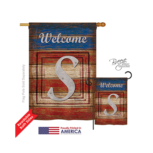 30123 Patriotic S Monogram 2-Sided Vertical Impression House Flag - 28 x 40 in.