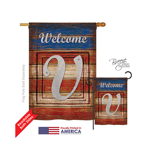 30126 Patriotic V Monogram 2-Sided Vertical Impression House Flag - 28 x 40 in.