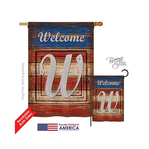 30127 Patriotic W Monogram 2-Sided Vertical Impression House Flag - 28 x 40 in.