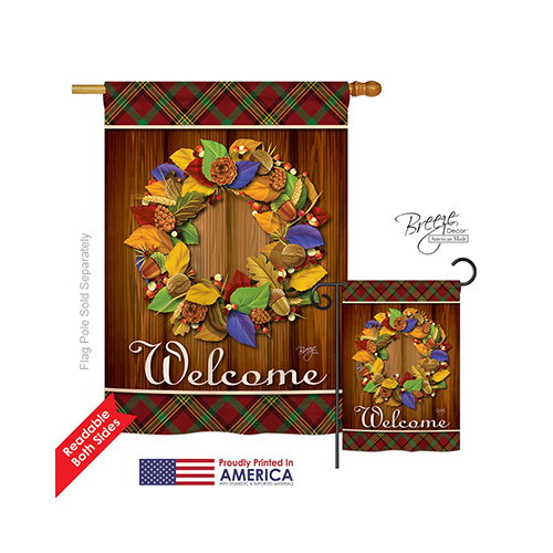 13036 Thanksgiving Fall Wreath 2-Sided Vertical Impression House Flag - 28 x 40 in.