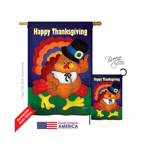 13037 Thanksgiving Happy Thanksgiving Turkey 2-Sided Vertical Impression House Flag - 28 x 40 in.