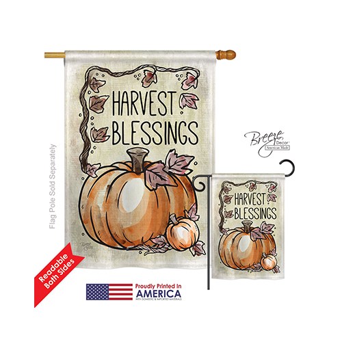 13053 Thanksgiving Harvest Blessings 2-Sided Vertical Impression House Flag - 28 x 40 in.