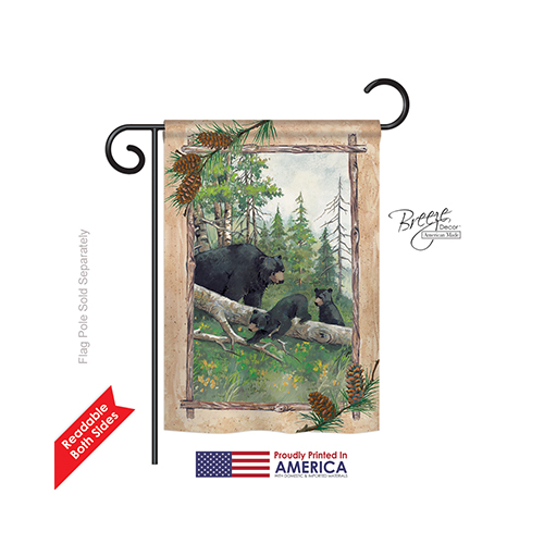 60043 Wildlife & Lodge Black Bear & Cubs 2-Sided Impression Garden Flag - 13 x 18.5 in.