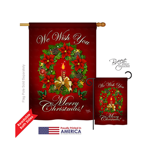 14003 Christmas We Wish You 2-Sided Vertical Impression House Flag - 28 x 40 in.