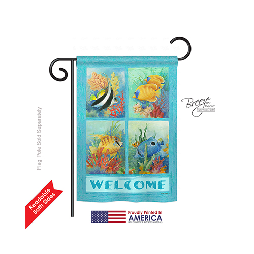 57051 Beach & Nautical Tropical Fish Collage 2-Sided Impression Garden Flag - 13 x 18.5 in.