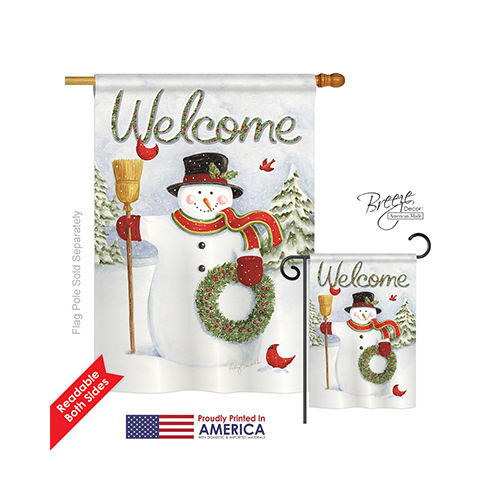 14100 Christmas Snowman Wreath 2-Sided Vertical Impression House Flag - 28 x 40 in.
