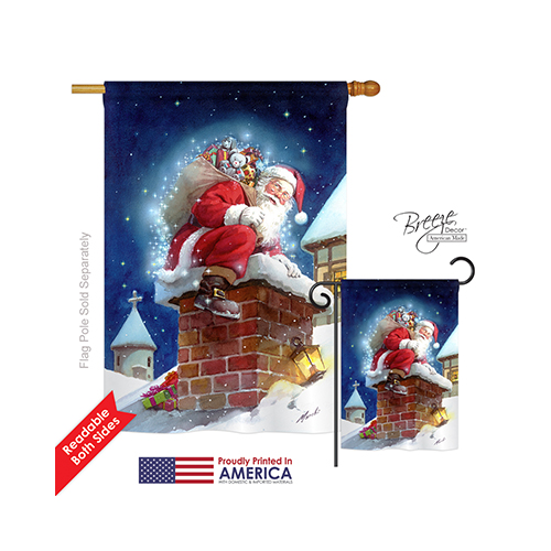 14106 Christmas Chimney Santa 2-Sided Vertical Impression House Flag - 28 x 40 in.