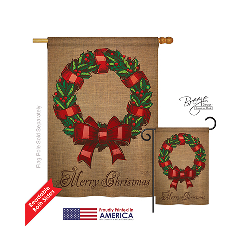 14108 Christmas Wreath 2-Sided Vertical Impression House Flag - 28 x 40 in.