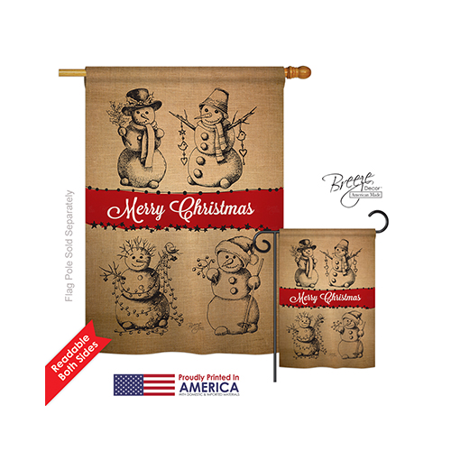 14114 Christmas Snowman Fun Burlap 2-Sided Vertical Impression House Flag - 28 x 40 in.