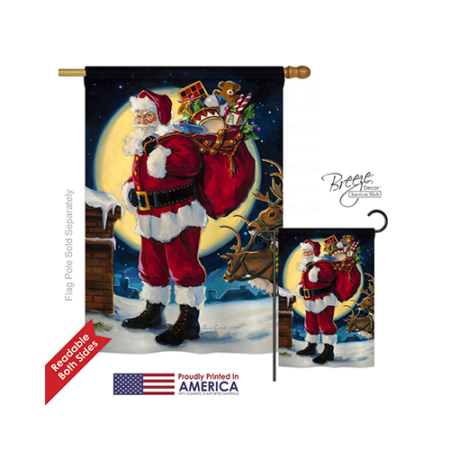 14131 Christmas Moonlit Santa 2-Sided Vertical Impression House Flag - 28 x 40 in.