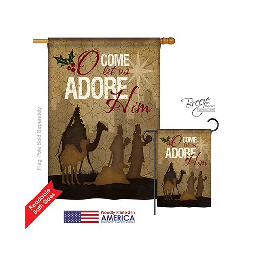 14111 Nativity Let Us Adore Him 2-Sided Vertical Impression House Flag - 28 x 40 in.