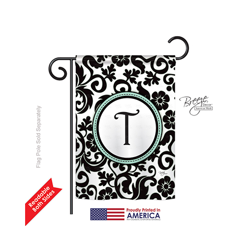 80072 Damask T Monogram 2-Sided Impression Garden Flag - 13 x 18.5 in.