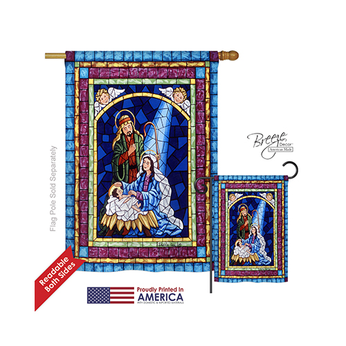 14123 Nativity Stained Glass Nativity 2-Sided Vertical Impression House Flag - 28 x 40 in.
