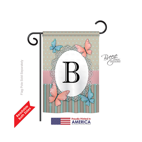 80132 Butterflies B Monogram 2-Sided Impression Garden Flag