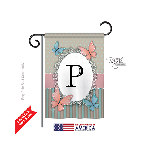 80146 Butterflies P Monogram 2-Sided Impression Garden Flag