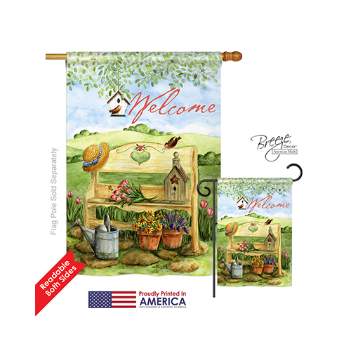 00050 Welcome Garden Bench 2-Sided Vertical Impression House Flag - 28 x 40 in.