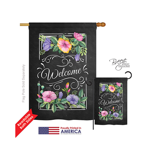 00060 Welcome Blooming Welcome 2-Sided Vertical Impression House Flag 28 x 40 in.