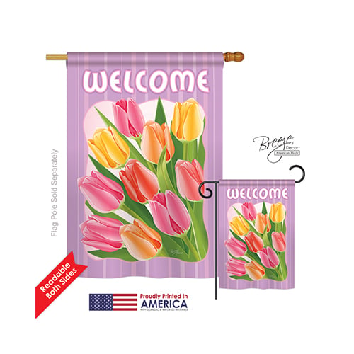 04066 Floral Welcome Tulips 2-Sided Vertical Impression House Flag - 28 x 40 in.