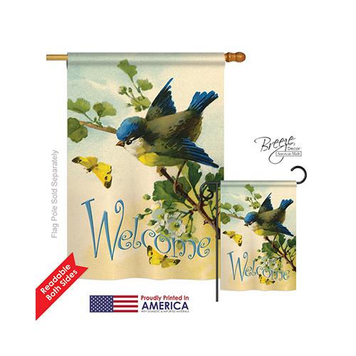 05038 Birds Welcome Birds 2-Sided Vertical Impression House Flag - 28 x 40 in.
