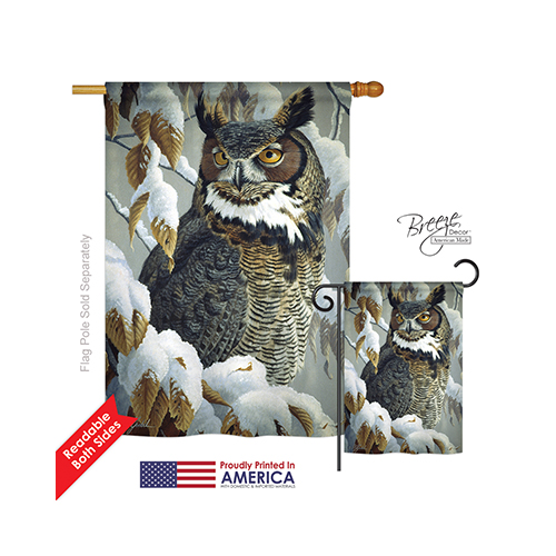 05042 Birds Great Horned Owl 2-Sided Vertical Impression House Flag - 28 x 40 in.