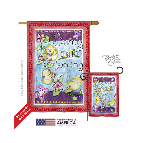 05045 Birds Swing into Spring 2-Sided Vertical Impression House Flag - 28 x 40 in.