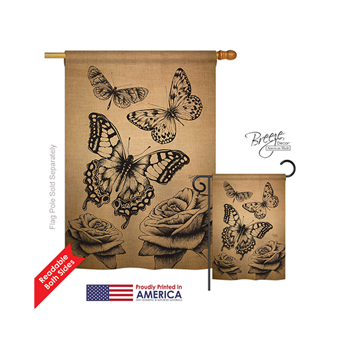04002 Butterflies Burlap 2-Sided Vertical Impression House Flag - 28 x 40 in.