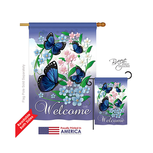 04069 Blue Butterflies 2-Sided Vertical Impression House Flag - 28 x 40 in.