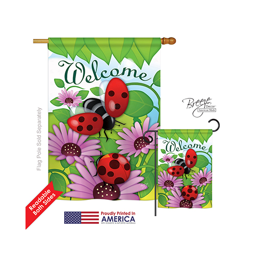 04071 Welcome Ladybug 2-Sided Vertical Impression House Flag - 28 x 40 in.