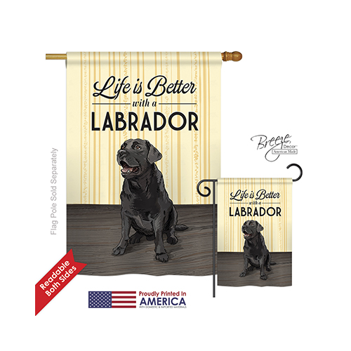 10009 Pets Life is Better Lab 2-Sided Vertical Impression House Flag - 28 x 40 in.
