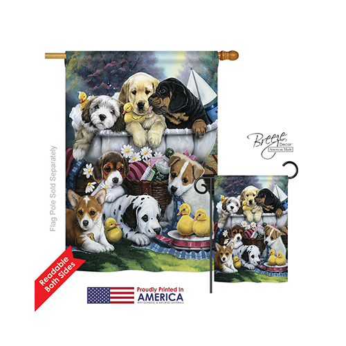 10046 Pets Bath Time Pups 2-Sided Vertical Impression House Flag