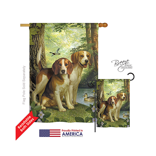 10068 Pets Beagles & Duck 2-Sided Vertical Impression House Flag - 28 x 40 in.