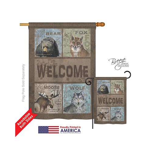 10001 Wildlife & Lodge Wilderness Welcome 2-Sided Vertical Impression House Flag - 28 x 40 in.
