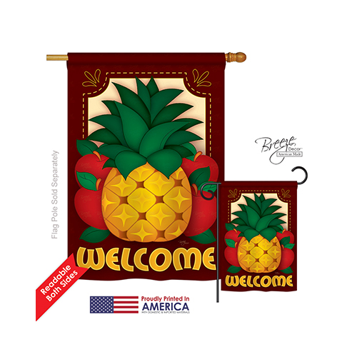 17017 Welcome Pineapple 2-Sided Vertical Impression House Flag - 28 x 40 in.